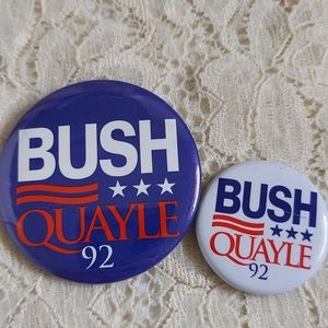 Two Vintage 90s Political Button Pins Bush Quayle 92